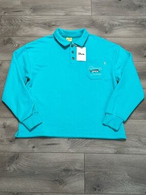 Duvin Catch Of The Day Polo Fleece Pullover Sweatshirt Teal Blue Size Small